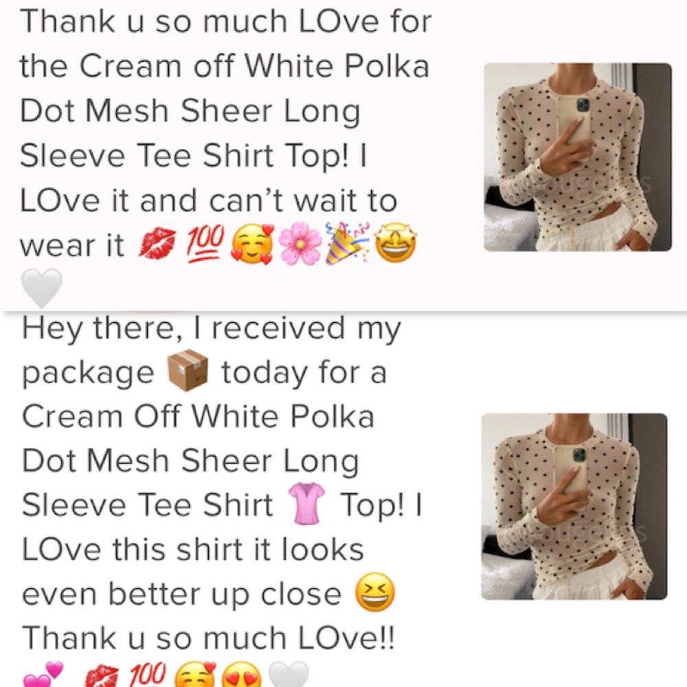 Cream Off White Polka Dot Mesh Sheer Long Sleeve Tee Shirt Top - Picture 12 of 13